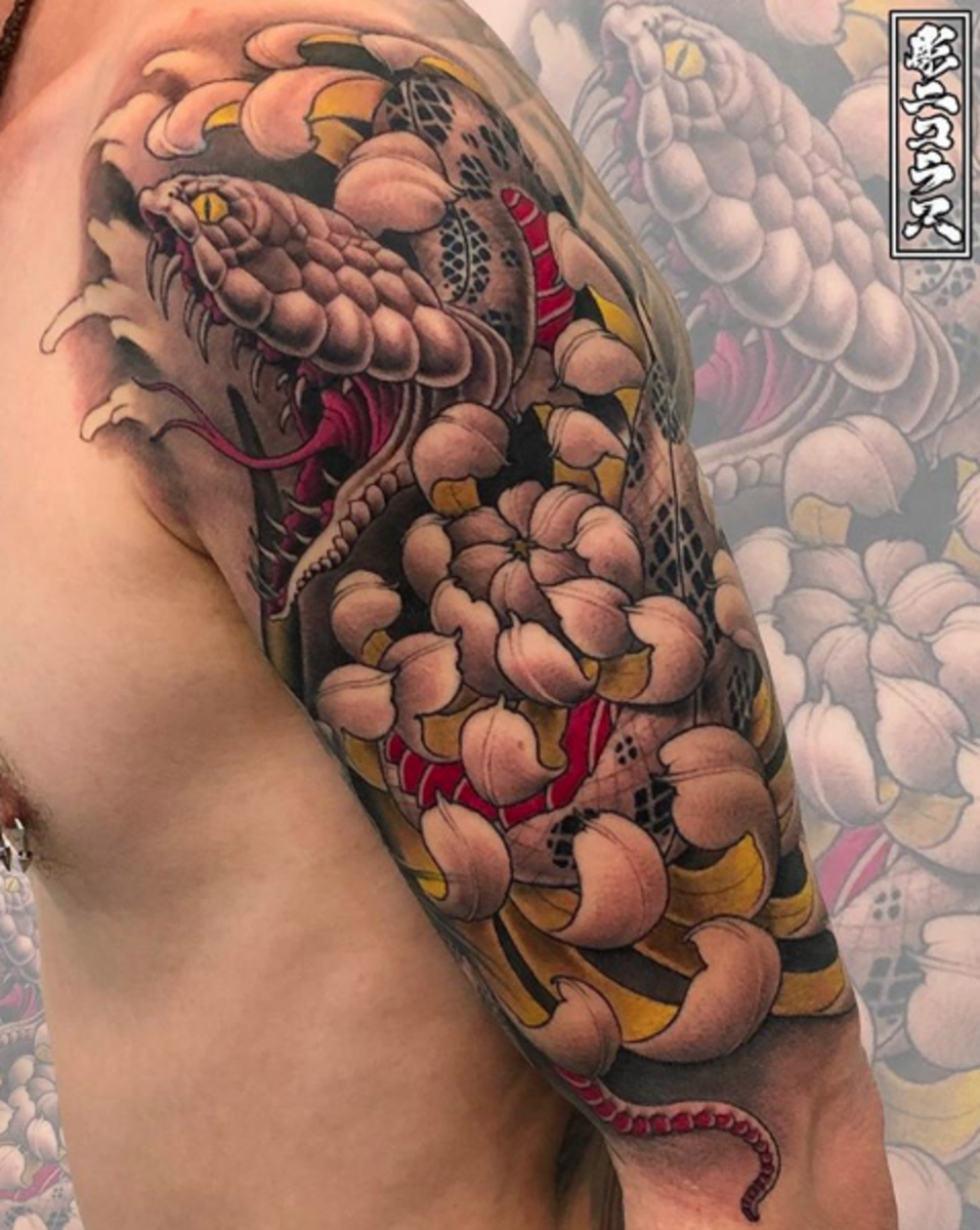 tätowierung, tätowierer, tätowierungsdesign, tattooinspiration, tätowierungskunst, japanisches tattoo, eingefärbt, inkedmag