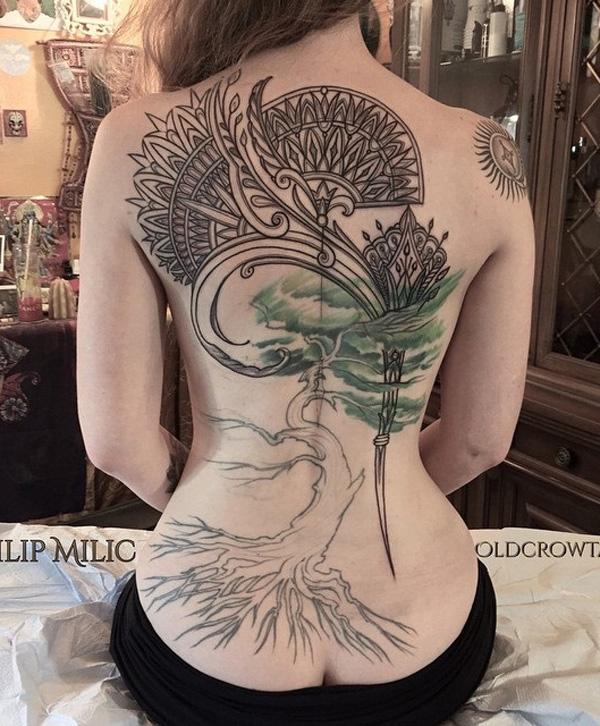 Baum- und Blatthandwerk Tattoo für Frauen