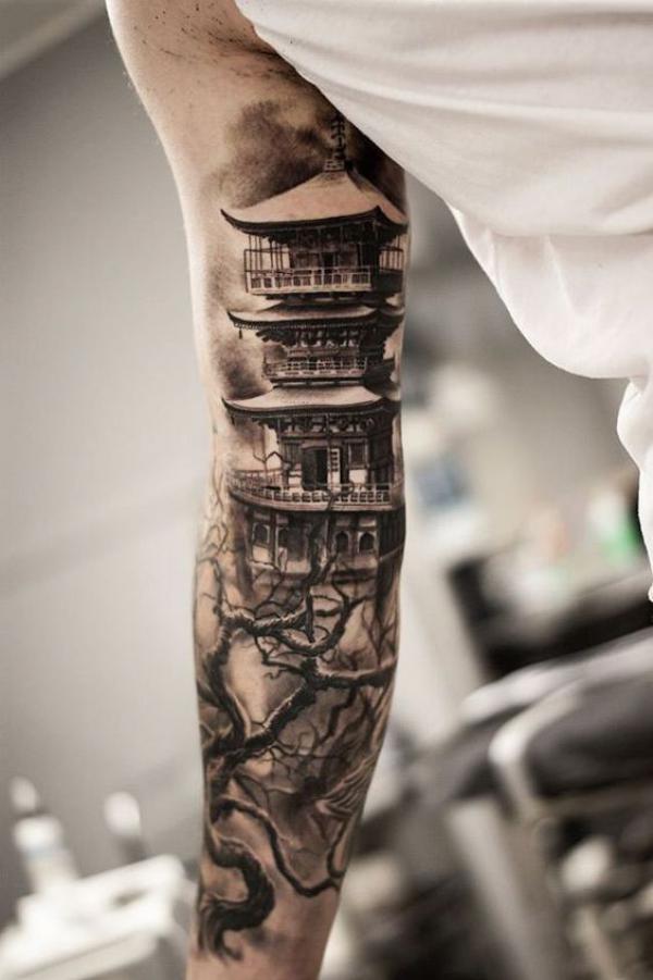 Japanischer Pavillon Arm Tattoo