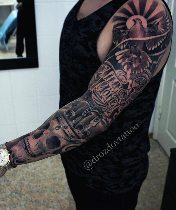 Dove a lebka tetování rukávu