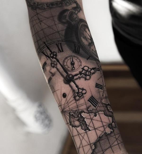 hodiny-s-mapou-s plným rukávem-tetování-61