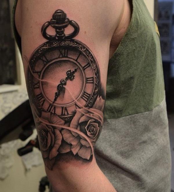 ساعة الجيب relistic-pocket-watch-and-rose-tattoo-88