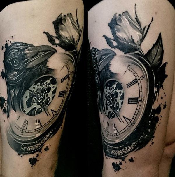 hodiny-a-vrána-stehno-tetování-76