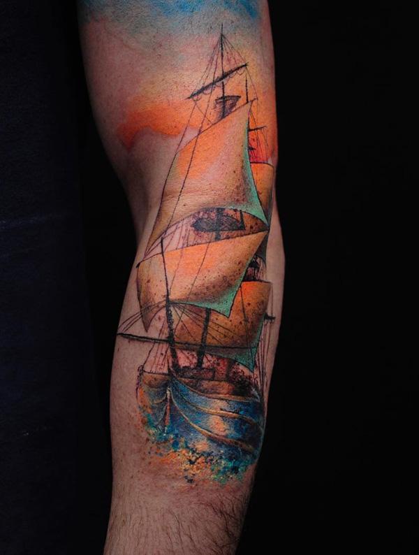 Akvarel lodní rukáv rukáv tetování-69