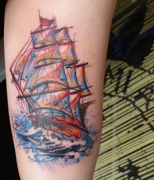 Akvarel loď tetování-51