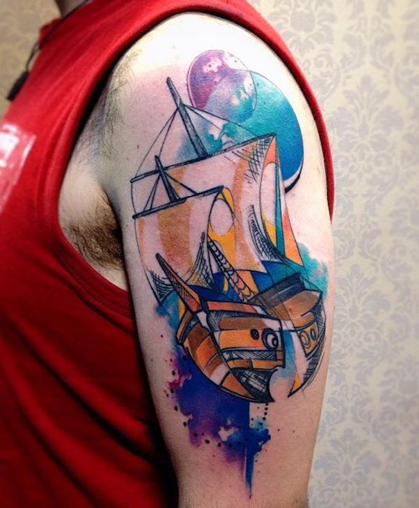Akvarel loď tetování-64