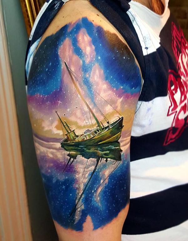 Loď s mléčným způsobem hvězdy tetování-85