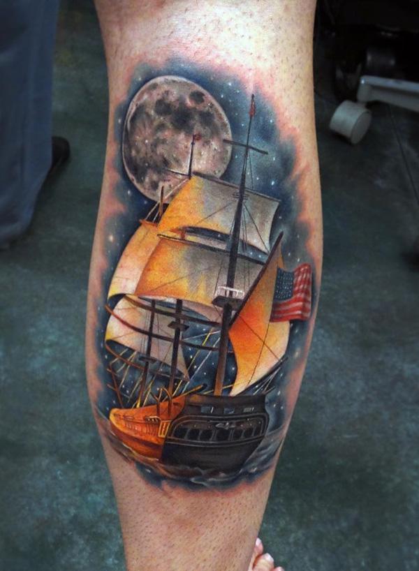 Chladný barevný člun tetování-87