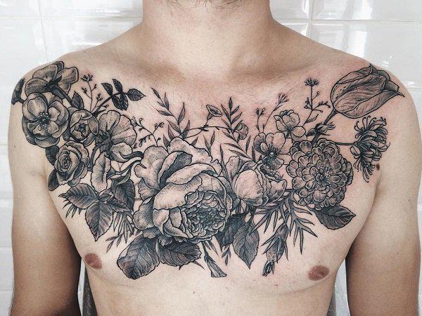 Schwarze und graue Blumen Tattoo für Männer