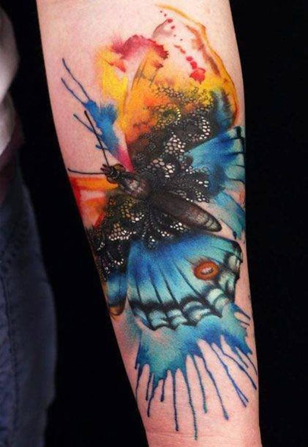 Akvarel motýl květ tetování