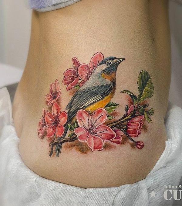 tetování ptáka a květiny-53