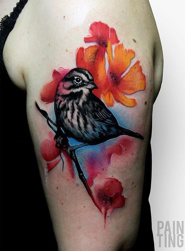 tetování ptáka a květiny-67