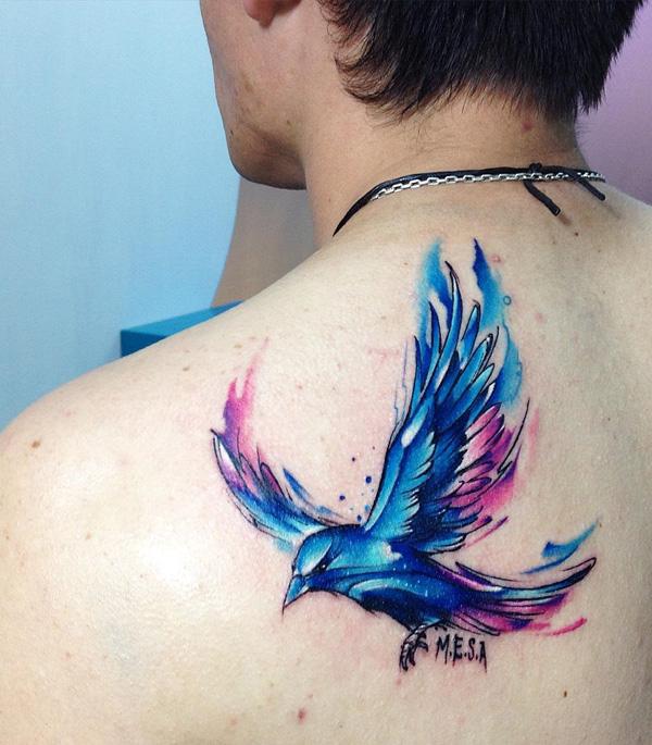 watercoloe-létající pták-tetování-84