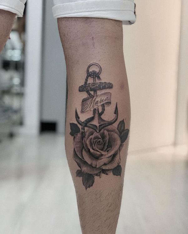 Sichere Liebe - Anker Rose Tattoo