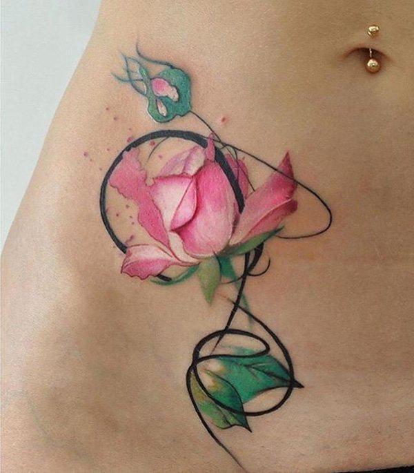 Ein Tattoo in rosa Farbe und 3D-Stil