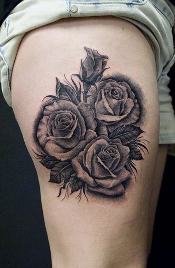 Schwarze und graue Rosen Tattoo