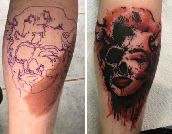 Der Tätowierer hinter diesem Tattoo verwendete das Muttermal, um diesem Tattoo von Marilyn Monroe Schattierungen und Dimensionen zu verleihen.