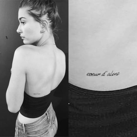 Foto: JonBoy/InstagramAuf der linken Seite ihres Rückens hat Hailey ein kleines Tattoo mit der Aufschrift „coeur d’alene“, ein französischer Ausdruck, von dem angenommen wird, dass er eine Hommage an die Schwester des Models, Alaia, ist, deren zweiter Vorname „Alene“ ist.