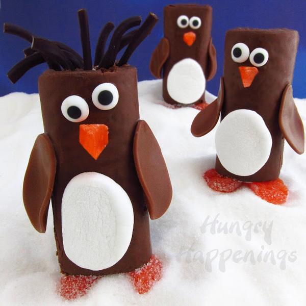 Pinguin Snack Kuchen Schokolade Little Debbie Biskuitrolle Pinguine Hostess Ho Ho Pinguine Weihnachten essbares Handwerk