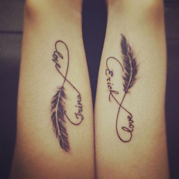 Liebesfeder Infinity Paar Tattoo