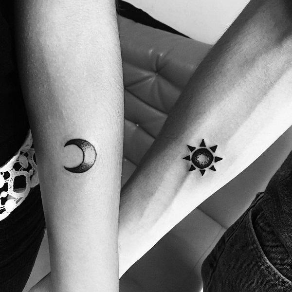 Mond und Sonne Paar Tattoo