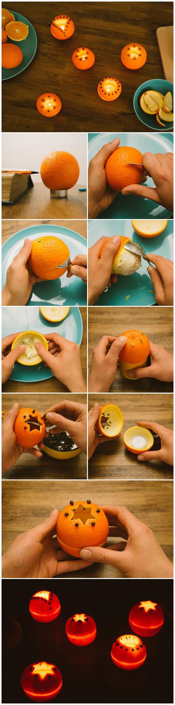 DIY Kerzenhalter aus Orangen