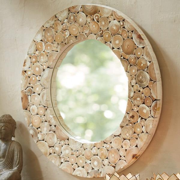 kulaté zrcadlo z teakového dřeva