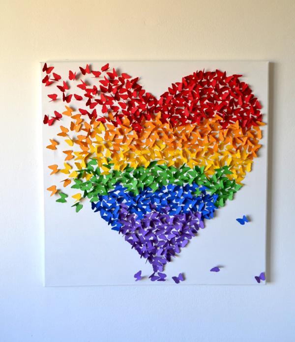 3D Butterfly Wall Art v duhových barvách, Rainbow Theme Decor pro školku Dětský pokoj, Modern Nursery Ar