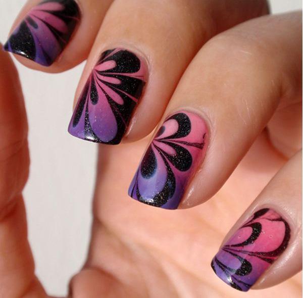 Blütenblatt Wasser Marmor Nail Art-30