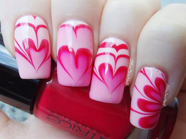 Heart Water Marble Nail Art-14