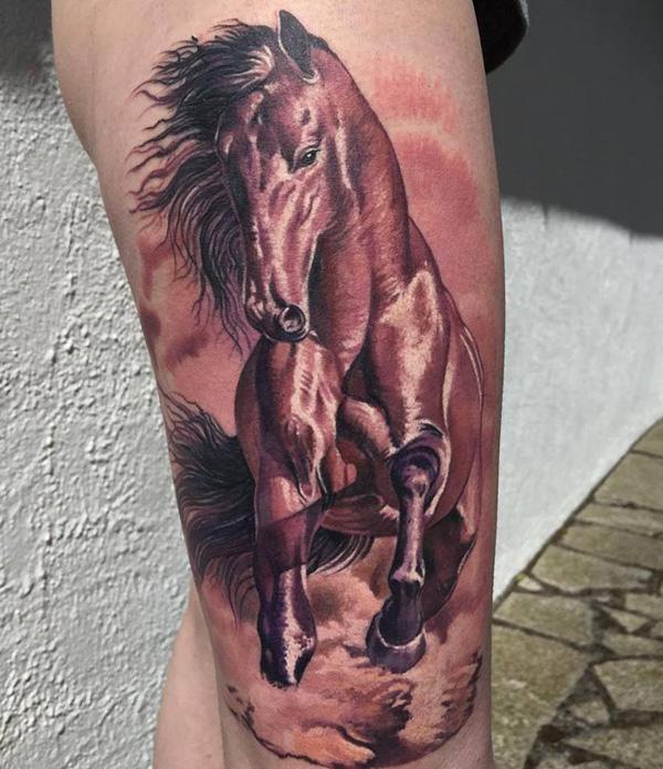 3D Pferd Oberschenkel Tattoo