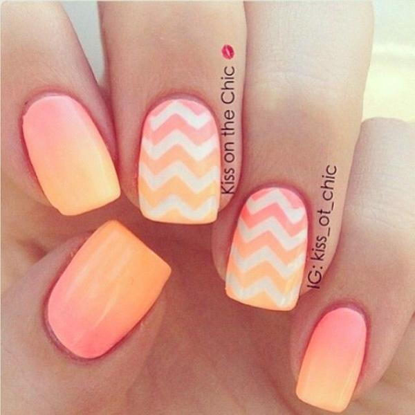 Ombre nail art s melounem a pomerančem