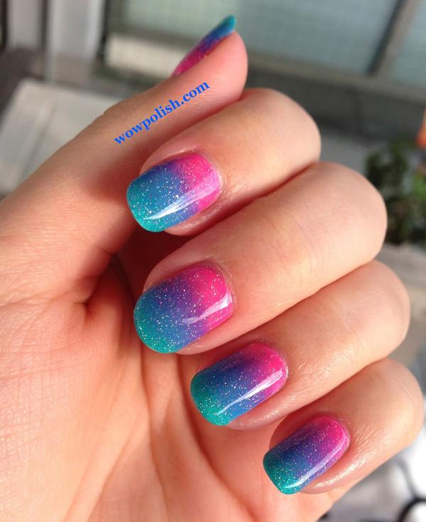 Přechod Nail Art Růžová Modrá A Tyrkysová