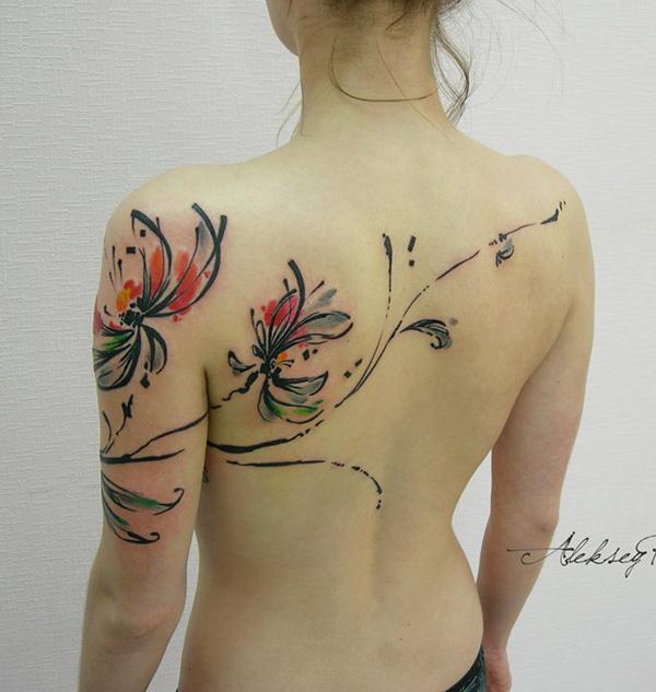 akvarel chryzantéma tetování