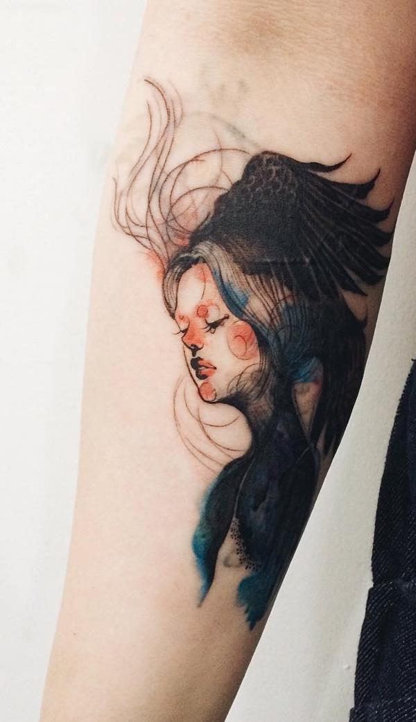 ilustrace styl dívka pottrait rukáv tetování