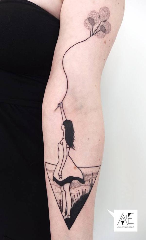 dívka s balónky rukáv tetování
