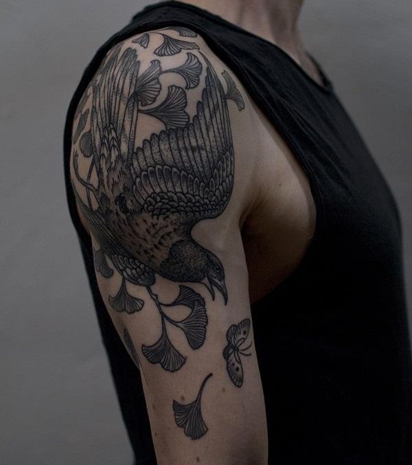 ginkgo listy a tetování ptačího rukávu