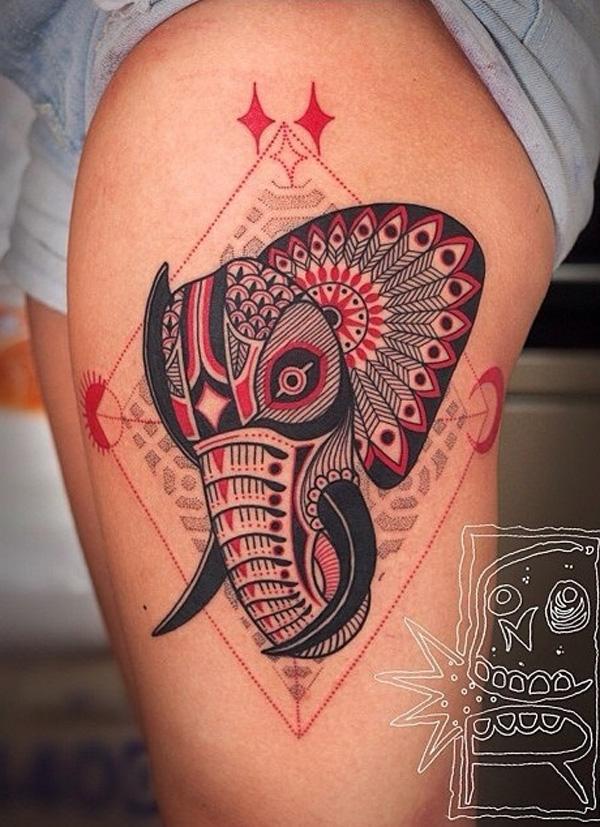 slon ilustrace stehna tetování