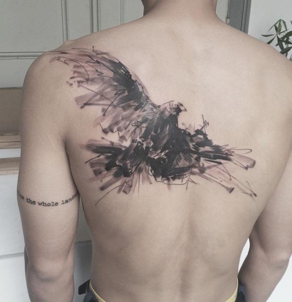 Ptačí tetování ve stylu čínského inkoustu