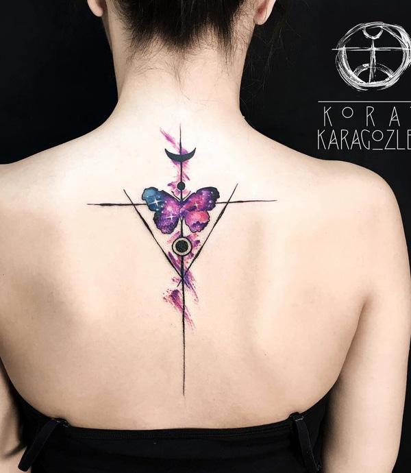 Aquarell Schmetterling Wirbelsäule Tattoo-10