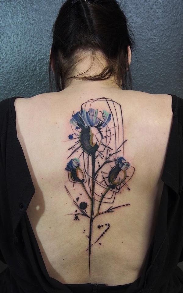 Aquarell Blume Wirbelsäule Tattoo-12