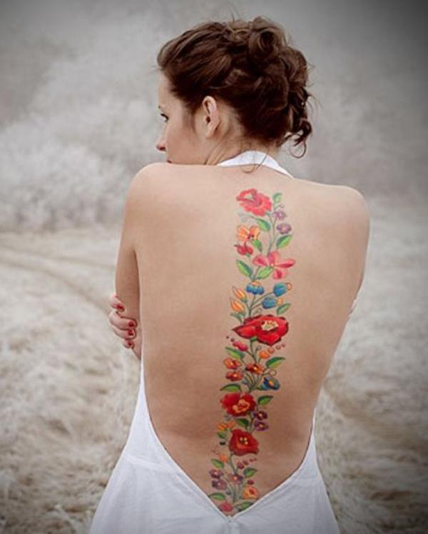 Květinová páteř tetování-31