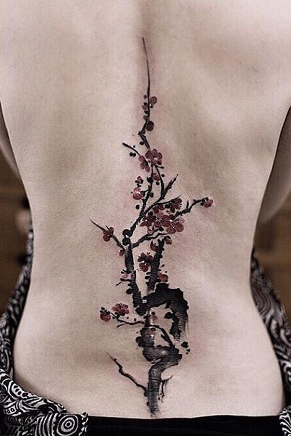 Třešňové květy tetování páteře-4