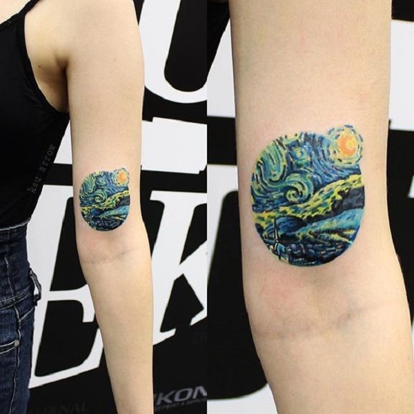 tetování Vincenta van Gogha Elegantně vypadající hvězdné noční tetování