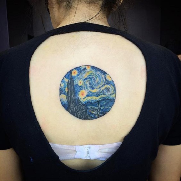 vincent van gogh tetování Hvězdné noční tetování na zádech