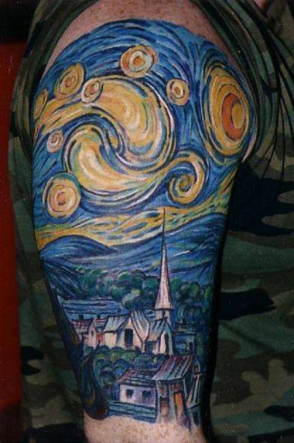 Vincent van Gogh Tattoos Eine Stadt unter der Sternennacht