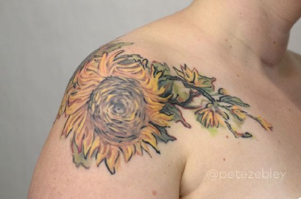 Vincent van Gogh Tattoos Sonnenblume aus einer Vase von Pete Zebley