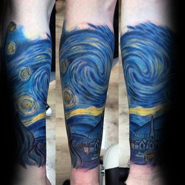 Vincent van Gogh tetuje Hrom hvězdné noci na předloktí