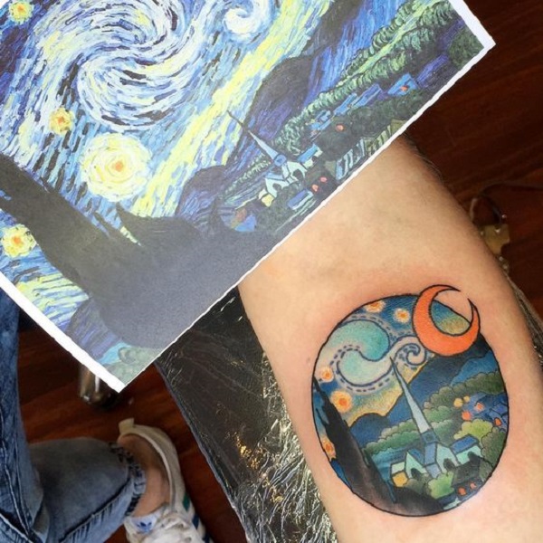 Vincent van Gogh tetování Město s hvězdnou noční tetování