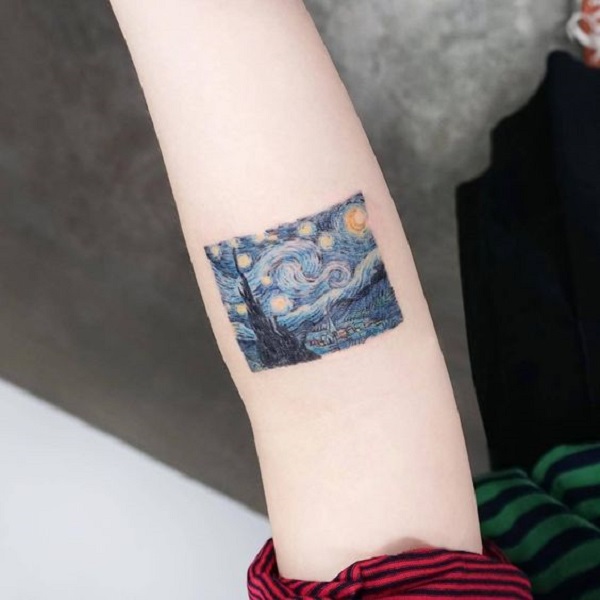 vincent van gogh tetování Starry Night Malé tetování na předloktí
